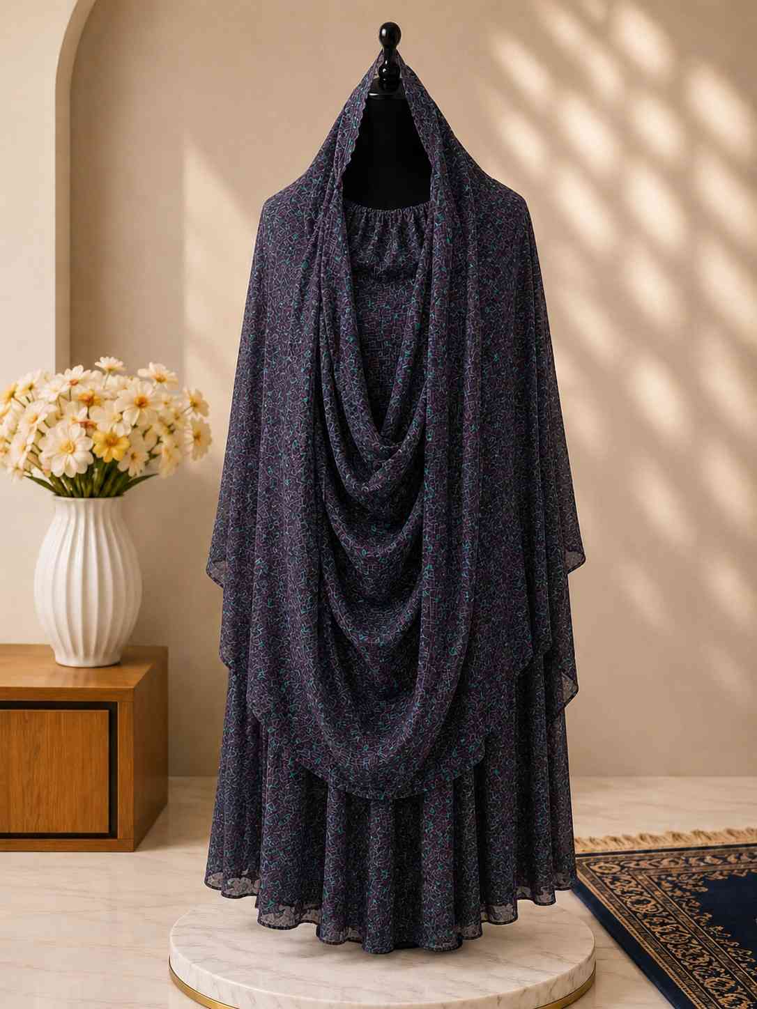 1 🖤 Midnight Bloom Hijab - Image 1