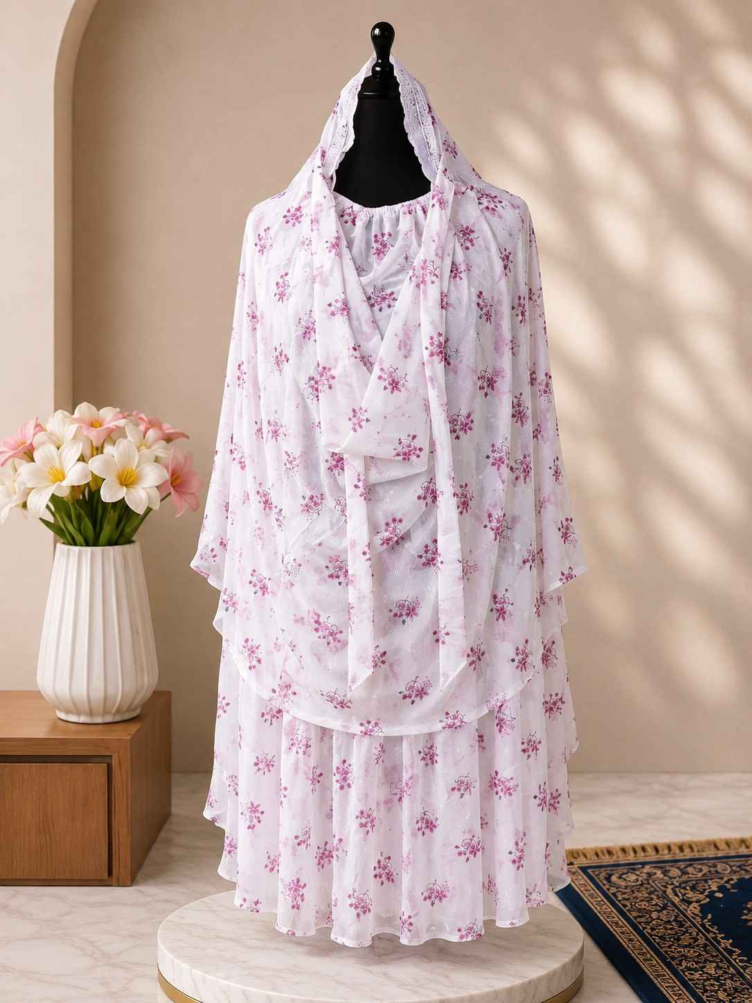 5 🤍 Ivory Blossom Hijab - Image 1